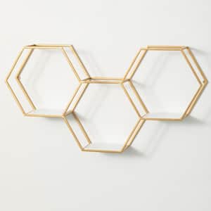 33.5 in. x 5.5 in. x 17.5 in. Gold Hexagonal Metal Decorative Wall Shelf