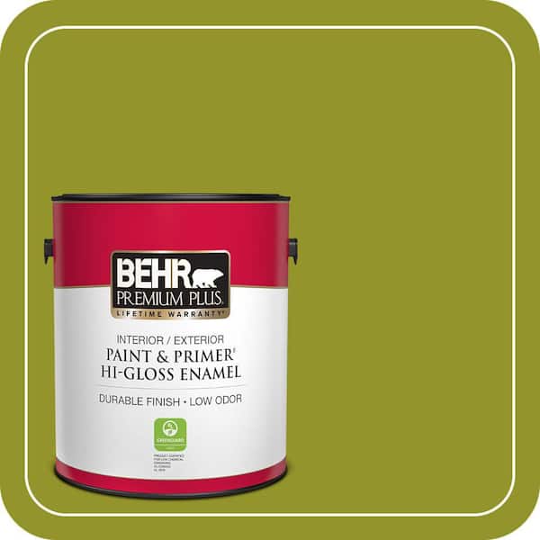 BEHR PREMIUM PLUS 1 gal. #P350-7 Lazy Lizard Hi-Gloss Enamel Interior/Exterior Paint & Primer