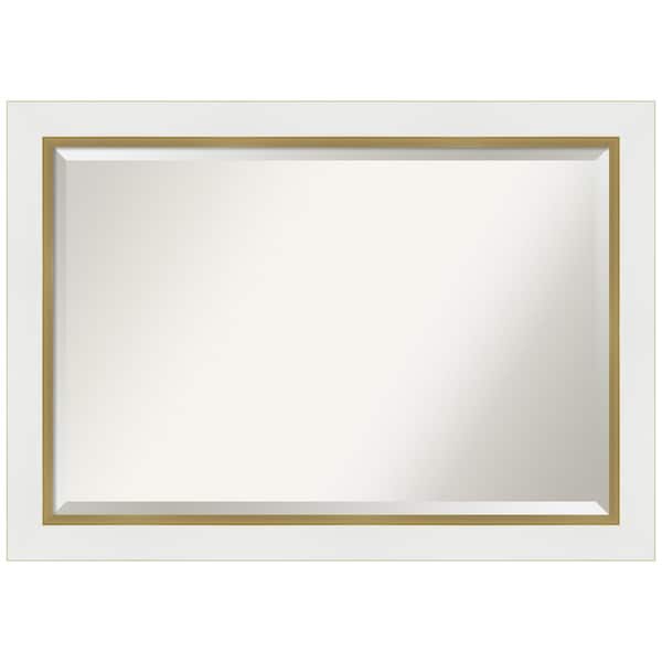 Amanti Art Eva 41.25 in. x 29.25 in. Modern Rectangle Framed White Gold Wall Mirror