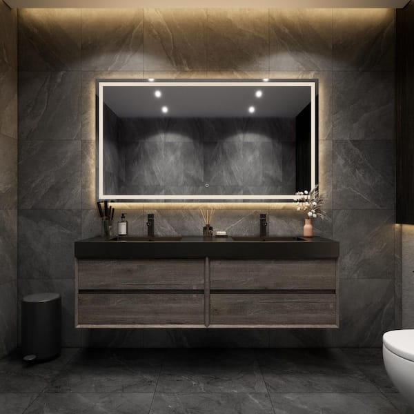 BV Better Vanity MIA 71 in. W. x 20 in. D x 24 in. H Double Sink Floating Bath Vanity in Gray Oak with Black Stainless-Steel Top