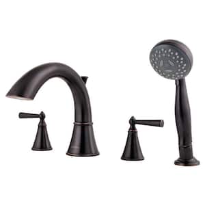 Saxton 2-Handle Deck Mount Roman Tub Faucet Trim with Handshower in Tuscan Bronze