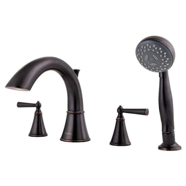 Pfister Saxton 2-Handle Deck Mount Roman Tub Faucet Trim with Handshower in Tuscan Bronze