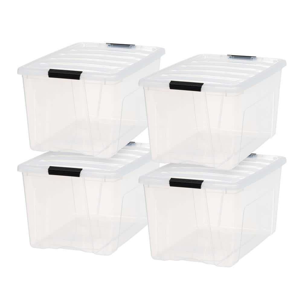 IRIS USA 72 Quart Stackable Plastic Storage Bins with Lids and Latching  Buckles, 4 Pack - Black, Containers with Lids and Latches, Durable Nestable