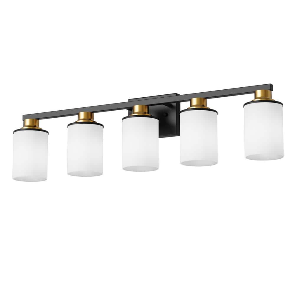 33 in. 5-Light Matte Black and Gold Vanity Light and Dimmable with Milky White Glass Shades for Bedroom and Living Room price history on PriceWatchPro