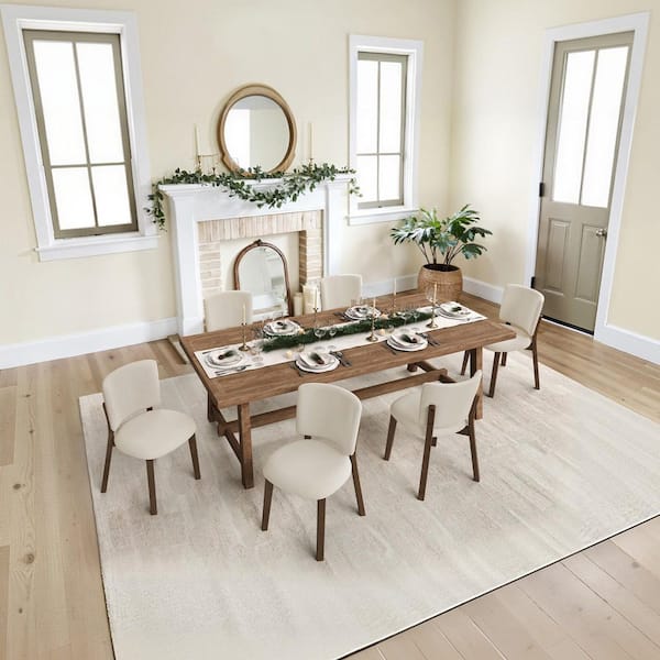 Annika Linen Fabric Upholstered Dining Chair Large-sized Cushion Side Chair with Solid Wood Dark Brown Legs (Set of 6)