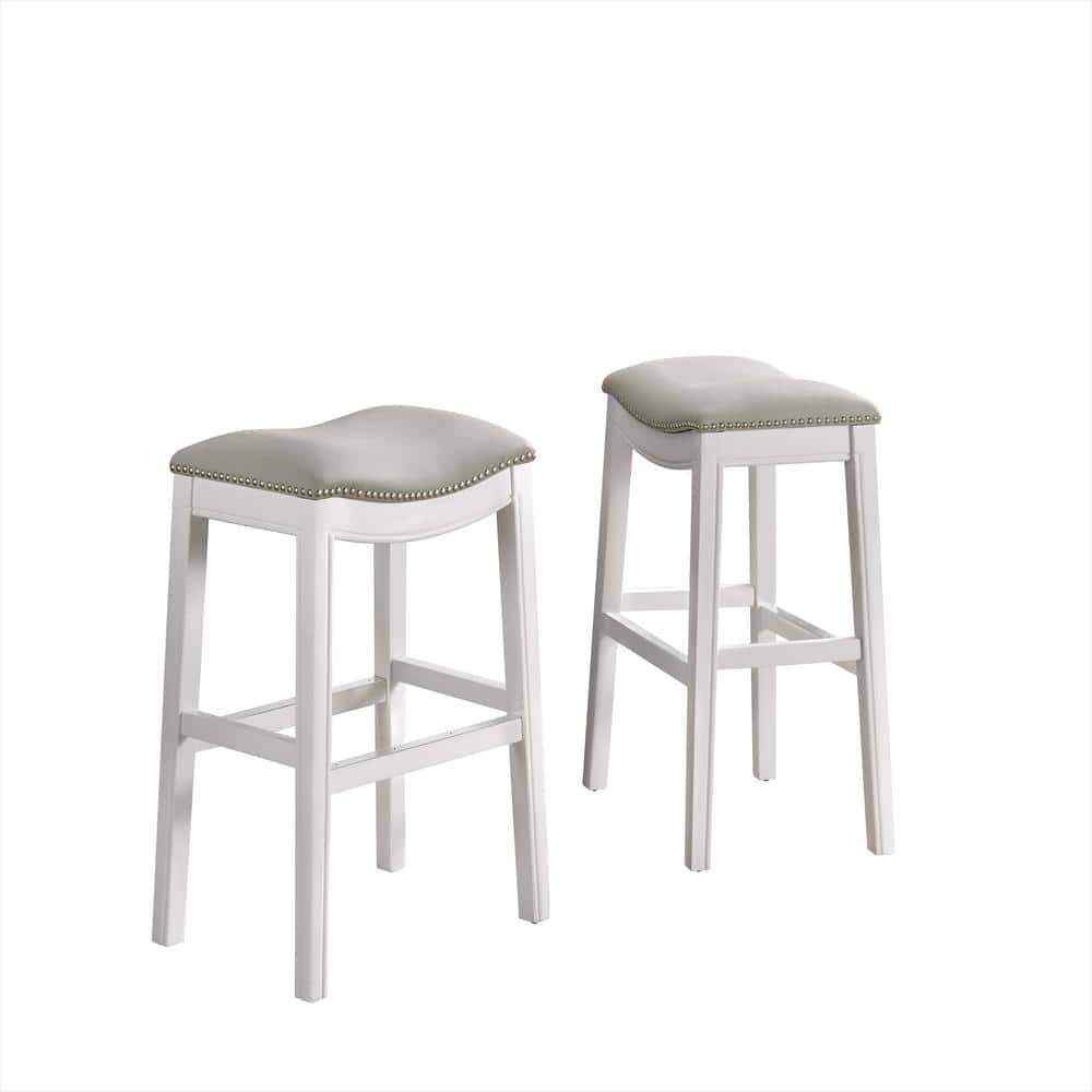 Williston White Bar Height Stool (2-Pack) with Cushioned Seat