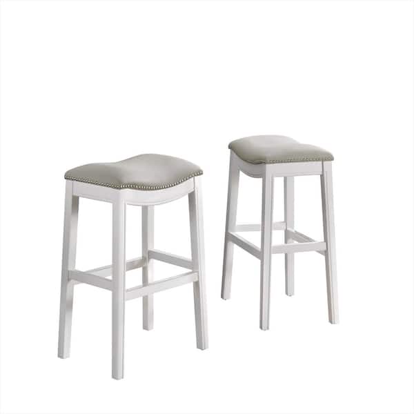 Alaterre Furniture Williston White Bar Height Stool (2-Pack) with Cushioned Seat