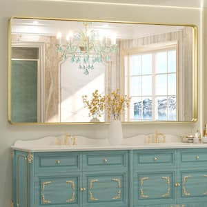 60 in. W x 30 in. H Rectangular Aluminum Framed Wall Mount Bathroom Vanity Mirror in Gold