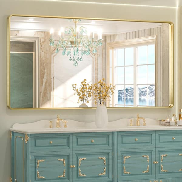 TETOTE 60 in. W x 30 in. H Rectangular Aluminum Framed Wall Mount Bathroom Vanity Mirror in Gold