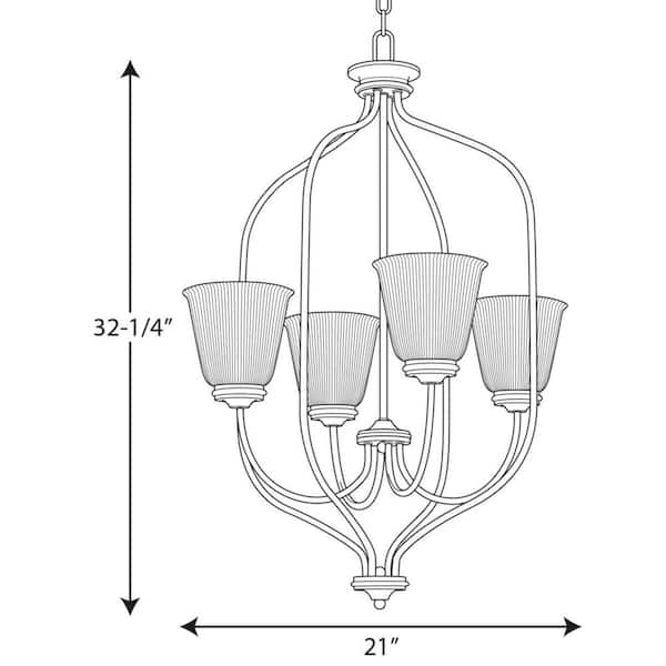 Progress Lighting Keats Collection 4-Light Antique Bronze Foyer Pendant with Frosted Ribbed Glass