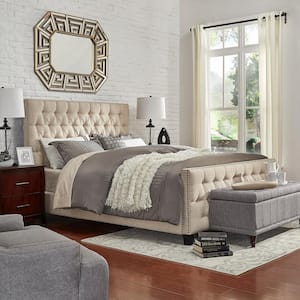 Lincoln Park Button Tufted Beige King Standard Bed