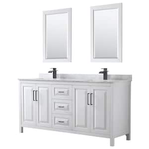 72 in. W x 22 in. D x 35.75 in. H Double Bath Vanity in White with White Carrara Marble Top and 24 in. Mirrors