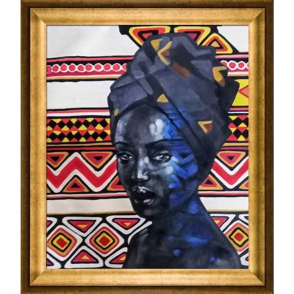 LA PASTICHE African Queen Reproduction by Kateryna Bortsova Athenian Gold Framed Typography Oil Painting Art Print 25 in. x 29 in.
