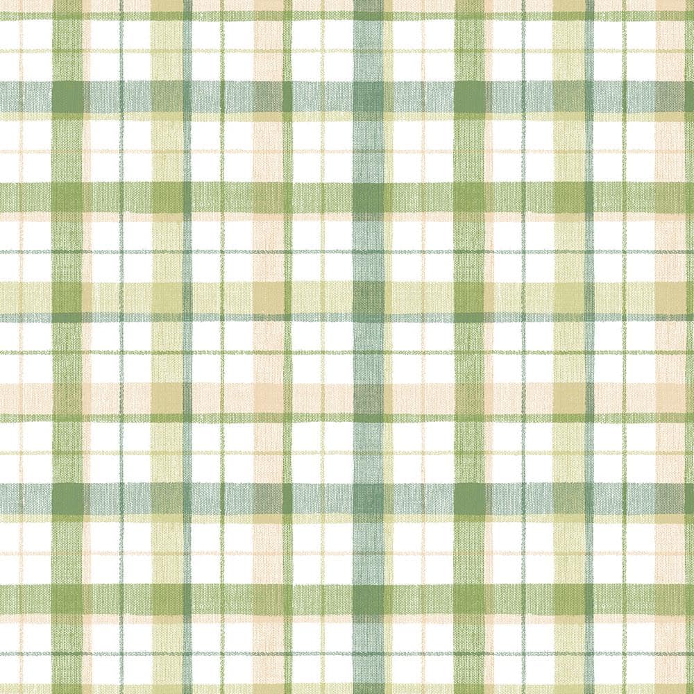 Green and Beige Plaid Pre-pasted Vinyl Wallpaper