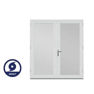 72 in. x80 in. F4500 Left-Hand/Outswing White Fiberglass French Patio Door w/Low-E Impact Glass,Nickel Handle and Screen