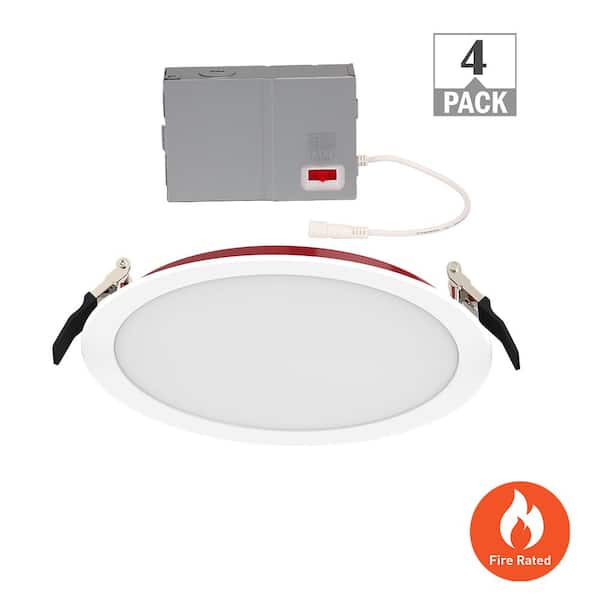 ETI LIGHTING 8 in. Fire Rated Canless Integrated LED Recessed Light Trim Downlight 1600-Lumens Adjustable CCT Dimmable (4-Pack)