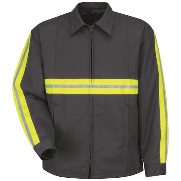 Red Kap Men's Medium Charcoal with Striping Enhanced Visibility Perma-Lined Panel Jacket