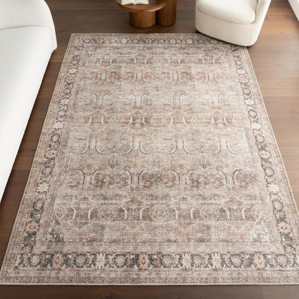 Hillstone Light Brown 7 ft. 10 in. x 10 ft. Traditional Vintage Medallion Area Rug