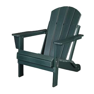 Dark Green Folding Adirondack Chair, Ergonomic HDPE All-Weather Relaxing Chair (Set of 1)