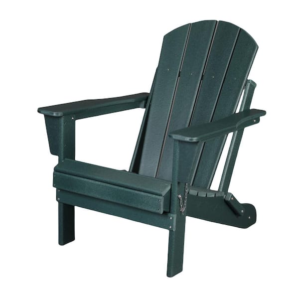 Huluwat Dark Green Folding Adirondack Chair, Ergonomic HDPE All-Weather Relaxing Chair (Set of 1)