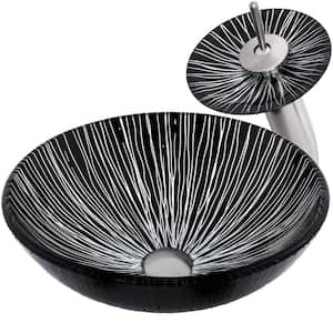 Godere Vessel Sink in Black with Faucet and Drain in Brushed Nickel