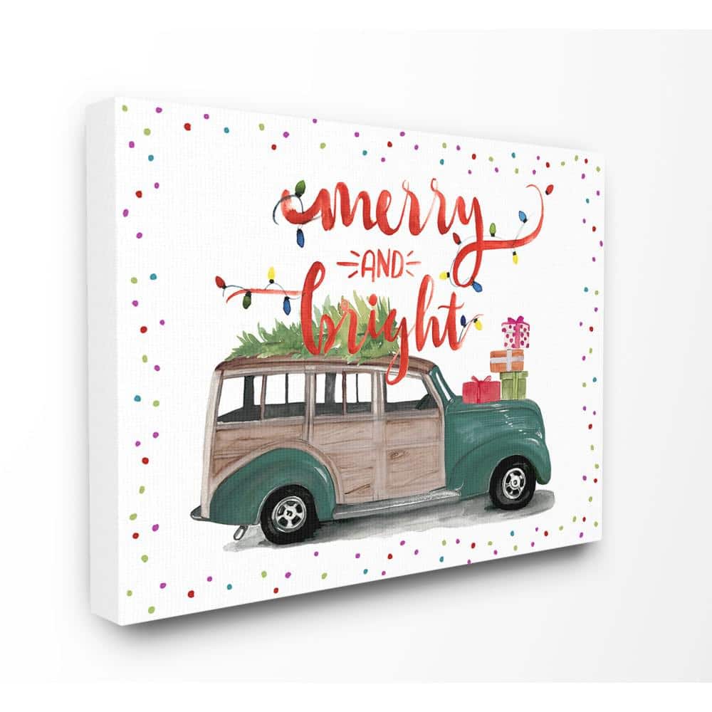 The Stupell Home Decor Collection Holiday Merry and Bright Station Wagon Car with Tree and Gifts Wall Art Canvas