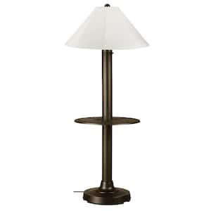 Catalina 63.5 in. Bronze Outdoor Floor Lamp with Tray Table and Natural Linen Shade