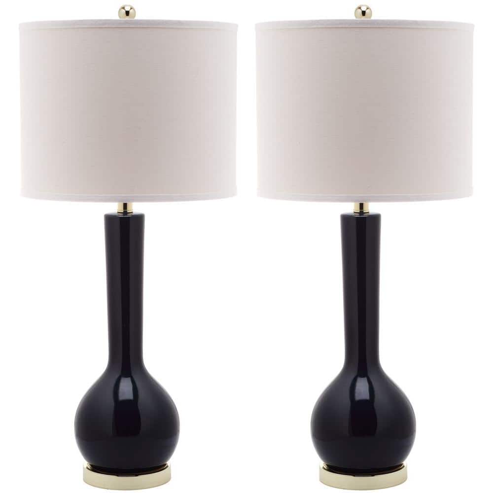 Navy Ceramic Long Neck Table Lamp Set with White Shade