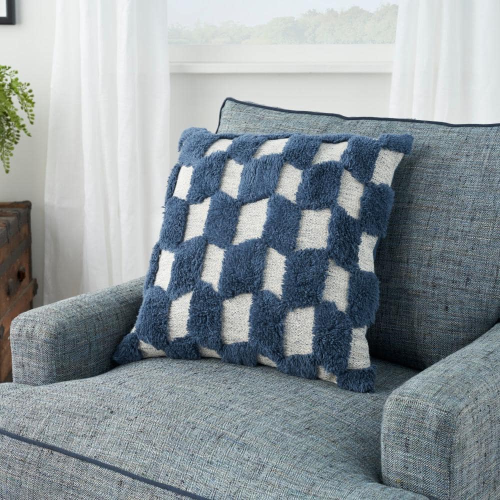 Nicole Curtis Handmade Navy 18" Square Cotton Blend Throw Pillow