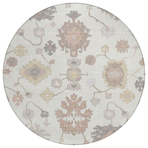 Chantille Machine Washable Indoor/Outdoor Abstract ACN2675 Ivory 8 ft. x 8 ft. Round Rug