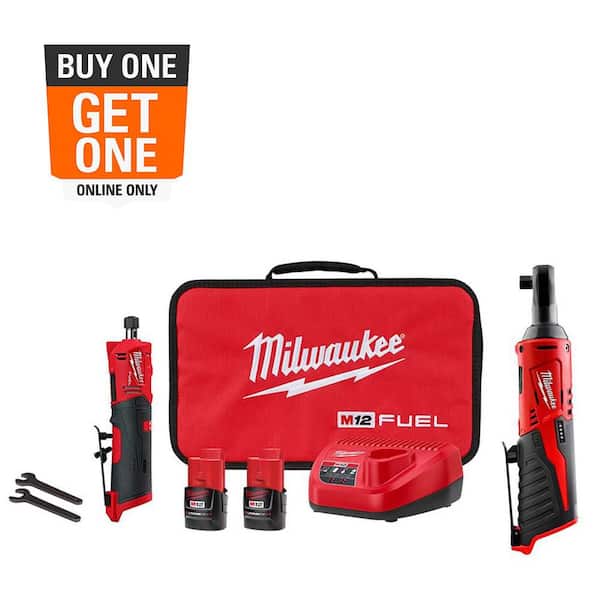 M12 FUEL 12V Lithium-Ion 1/4 in. Cordless Straight Die Grinder Kit w/M12 3/8 in. Ratchet