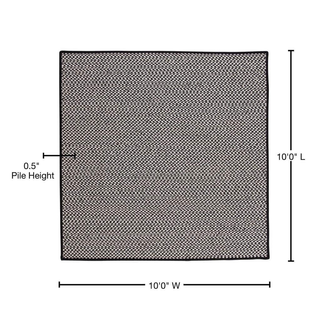 Braided Black Houndstooth Tweed 10' Square Synthetic Rug