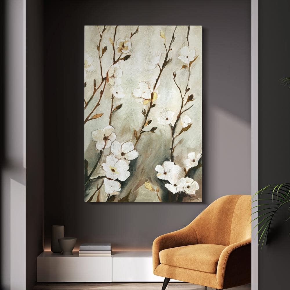 Blossoming Tranquility Gold Shagreen Floral Canvas Wall Art