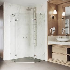 Gemini 45 in. L x 45 in. W x 73 in. H Frameless Pivot Neo-angle Shower Enclosure in Brushed Nickel with Clear Glass