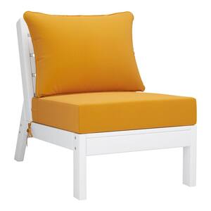 Birchwood Outdoor Patio Deep Seating HDPE Armless Lounge Chair in White with Yellow Cushions