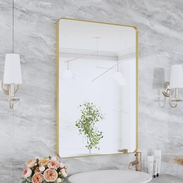 Klajowp 36 in. W x 24 in. H Rectangular Framed Wall Mounted Bathroom Vanity Mirror in Brushed Gold