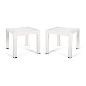 Cape 18 in. Coral Matte White Square Aluminum Outdoor Patio Side Table (Set of 2)