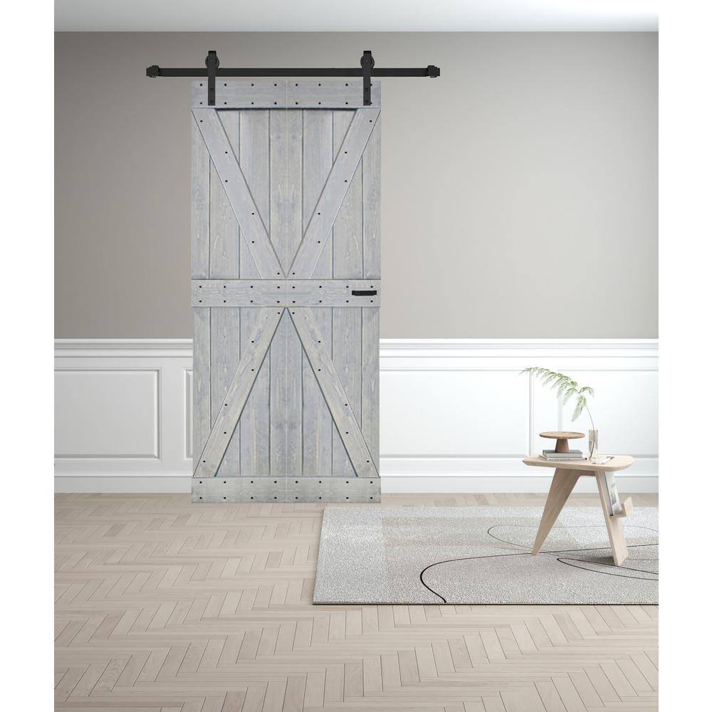 French Gray Solid Spruce Bi-Fold Barn Door with Hardware Kit