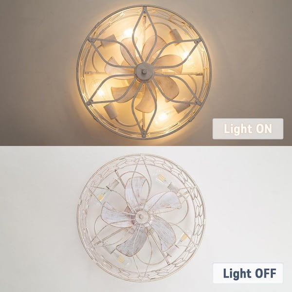 23 in. indoor Elegant White Gold Quiet Flush Mount Caged Ceiling Fan with Remote Control Included