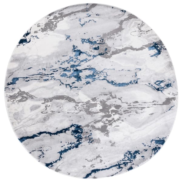 SAFAVIEH Craft Gray/Blue 7 ft. x 7 ft. Marbled Abstract Round Area Rug