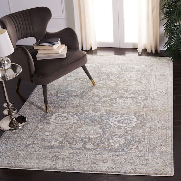 Webster 10 ft. x 14 ft. Gray/Beige Border Distressed Ornate Area Rug