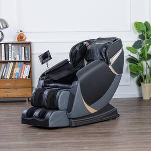 Lela Gray Leatherette Massage Chair With L-Track, Bluetooth, Programmable, Heat, Zero Gravity