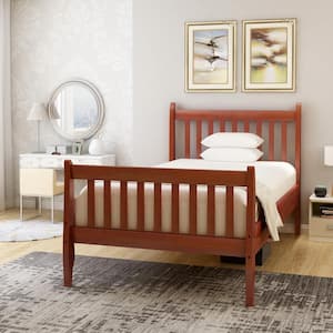 41.3 in. W Walnut Twin Size Platform Bed Frame Simple Wooden Bed Frame with Wood Slats Support, No Box Spring Needed