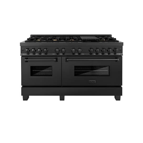 ZLINE Kitchen and Bath 60 in. 9 Burner Double Oven Dual Fuel Range with Brass Burners in Black Stainless Steel