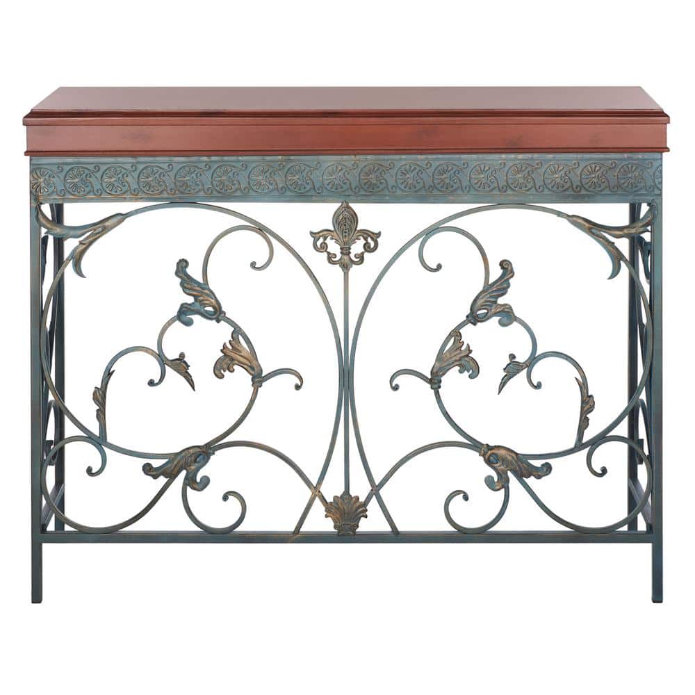 Cynthia Brown Wood and Metal Hallway Table with Storage