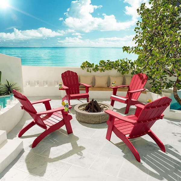 Mximu Oversize Red Outdoor Plastic Adirondack Chair with Large Cup