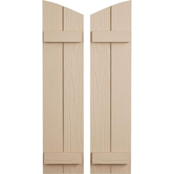 Ekena Millwork 11 in. x 32 in. Polyurethane Sandblasted 2-Board Joined Board and Batten Elliptical Top Shutters Primed Tan