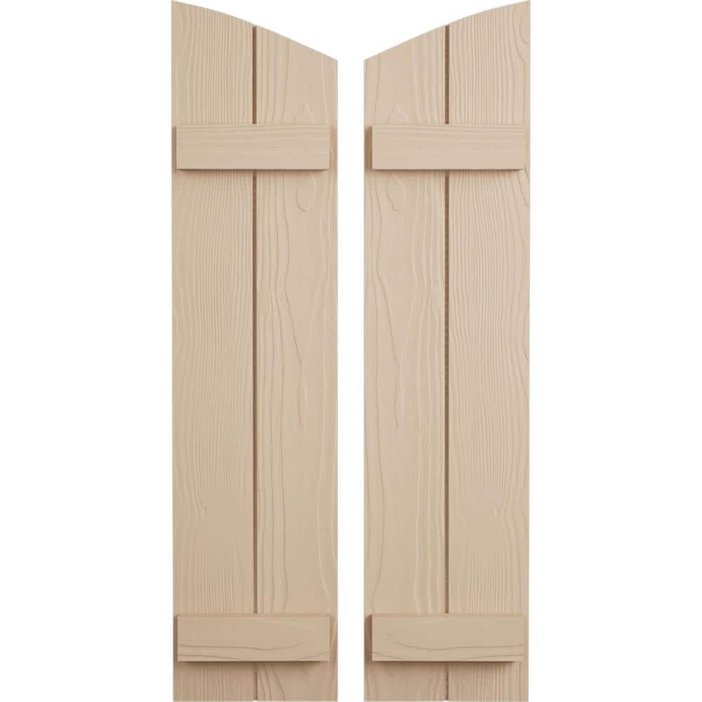 11 in. x 52 in. Polyurethane Sandblasted 2-Board Joined Board-n-Batten Elliptical Top Shutters, Primed Tan price history on PriceWatchPro