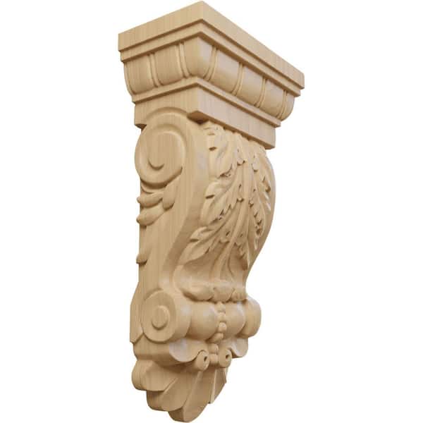 Ekena Millwork 5 1/8 in. x 2 3/4 in. x 9 3/4 in. Unfinished Wood Cherry Thin Flowing Acanthus Corbel