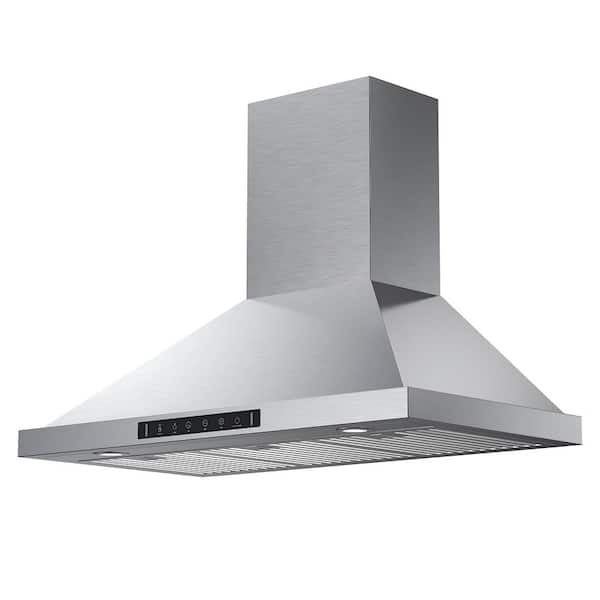 36 in. 763 CFM Convertible Wall Mount Range Hood in Stainless Steel with Hard Mesh Filters and Lights